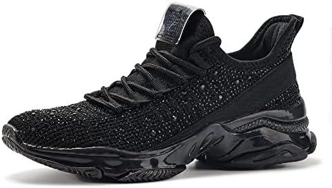 BELOS Women's Rhinestone Mesh Slip On Walking Shoes Fashion Breathable Spakle Glitter Sneaker Size 10