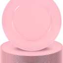 24 Pack Charger Plates 13" Plastic Round Charger Plates Dinner Plate With Beaded for Wedding Table Dinner Kitchen Catering Event Party Decoration (Pink)