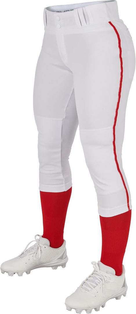 CHAMPRO Pantalones de sftbol juvenil de tiro bajo para nias con trenza (Color blanco, tubo escarlata.)