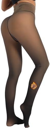 MERYLURE High Waist Fleece Lined Tights Women Skin Tone, Fake Translucent Winter Warm Pantyhose Thick Thermal Leggings, Large