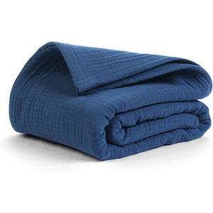 Salt Earth 100% Cotton Muslin Blanket, Gauze Blanket 80"X90" Queen, 4 Layered for Couch, Bed, Living Room,Lightweight & All Seasons Blankets & Throws, Easy to wash,Nature & Skin Friendly(Navy Blue)