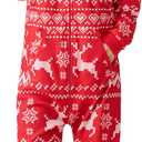 Giggling Getup Grey Women Adults Christmas Pajamas With Hood, Loose Nordic Print Pattern Holiday Jumpsuit (Only 1 PC)-L (Red, L)