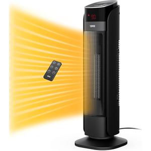 Ceramic Tower Space Heater - 1500W Electric Space Heater with Remote Control, Oscillation, Timer and Thermostat, Triple Safety Protection, Portable Space Heater for Office, Home, Large Room