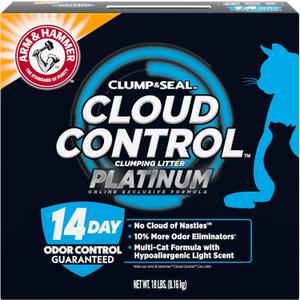 ARM & Hammer Cloud Control Platinum Cat Litter, Hypoallergenic, Dust-Free, Multi-Cat, 14-Day Odor Control, 18 lbs  Dander Shield & Baking Soda