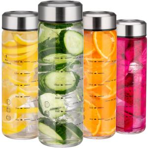 Glass Juice Bottles 16oz -4 Pack Wide Mouth Water Bottles with Lids for Juicing Reusable Juice Bottles for Smoothie Beverage Storage BPA Free Leakproof Borosilicate