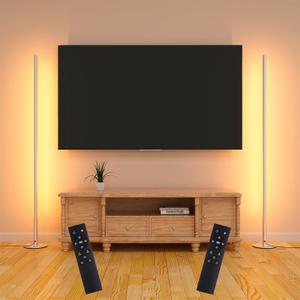 Marlrin Minimalist Corner Floor Lamp 2-Pack, 2700K-6500K Dimmable with Remote Control, 57.8" Metal Slim Ambient Standing LED Light, Modern Design Decorative Lamp for Living Room Bedroom (Silver)