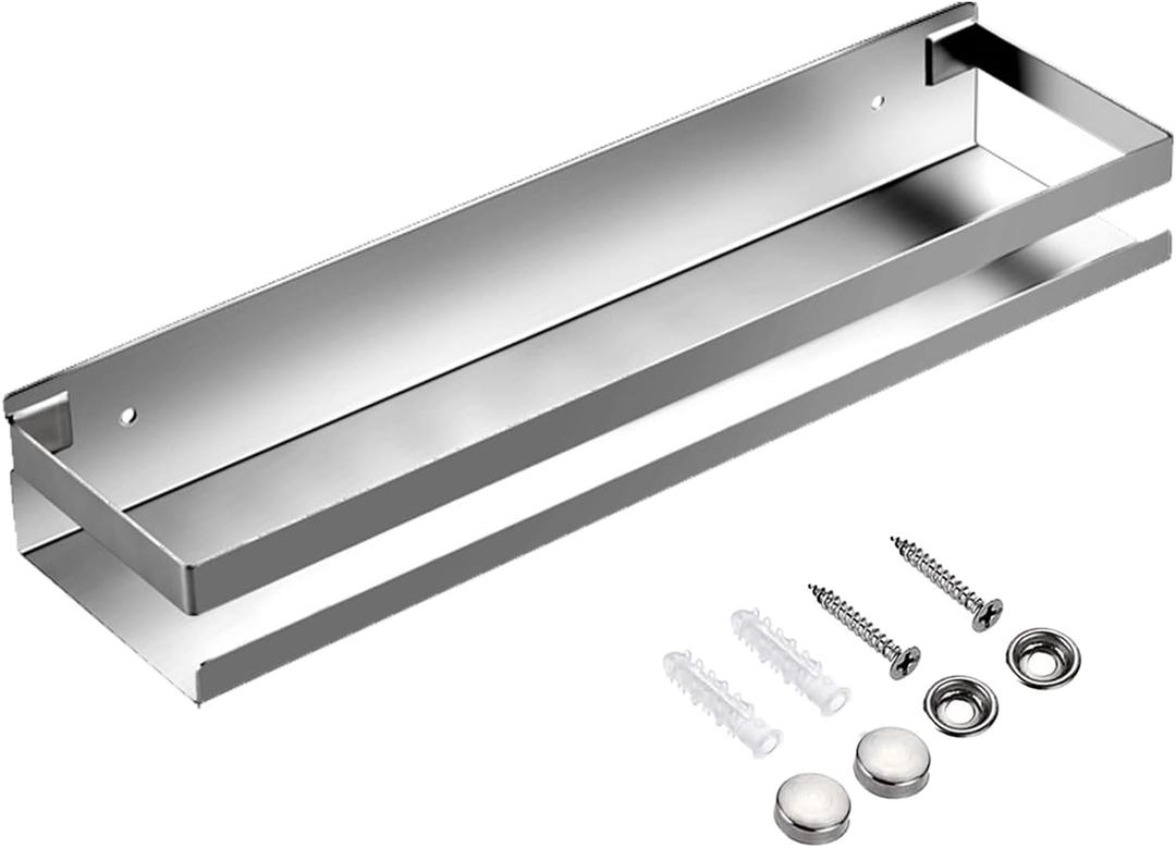 Stainless Steel Bathroom Shelf 15.75 Inch Bathroom Shower Shelf Bath Kitchen Shower Caddy Rack Rustproof Metal Storage Floating Shelves Wall Mounted Rectangular Shelf