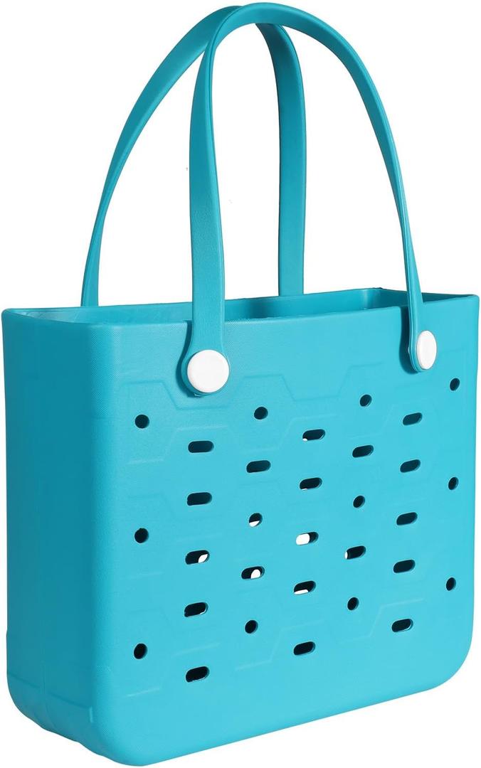 Medium Rubber Beach Bag for Men & Women, Large Capacity Rubber Travel Tote Bag for the Beach Boat Pool (NEW-Lake Blue)
