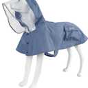 Waterproof Dog Raincoat, Adjustable Reflective Lightweight Pet Rain Clothes with Poncho Hood(Small, Blue&Grey) (Small(9-13lb))