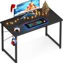 Casaottima 40 Inch Small Computer Desk for Home Office, Study Writing Table for Small Spaces, Simple Modern Desk with Headphone Hooks, Black