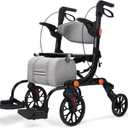 2-in-1 Walkers for Seniors with Seat & Transport Wheelchair Combo,All-Terrain Rolling Walker,Adjustable Height for Indoor Outdoor Mobility with Brakes & Storage Pouch