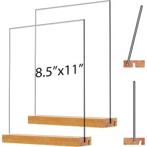 Acrylic Sign Holder with Wood Base 8.5x11 Inch Vertical and Slant Displays (2 Pack 8.5*11") Acrylic Sign Holder with Wood Base 8.5x11 Inch Vertical and Slant Displays (2 Pack 8.5*11")