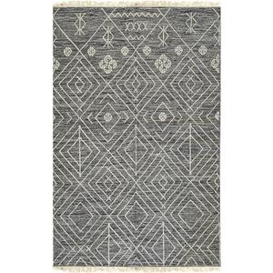 EORC Charcoal Handwoven Wool Punja Kilim Rug Stylish and Durable Area Rug for Adding Modern Elegance to Your Living Room, Bedroom, Office, or Home Décor 5ftx8ft