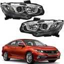 Driver Side and Passenger Side Headlights Assembly Halogen with DRL Replacement for Honda Civic 2016-2020 Housing Black Lamp LH RH 2PCS HO2503173 HO2502173