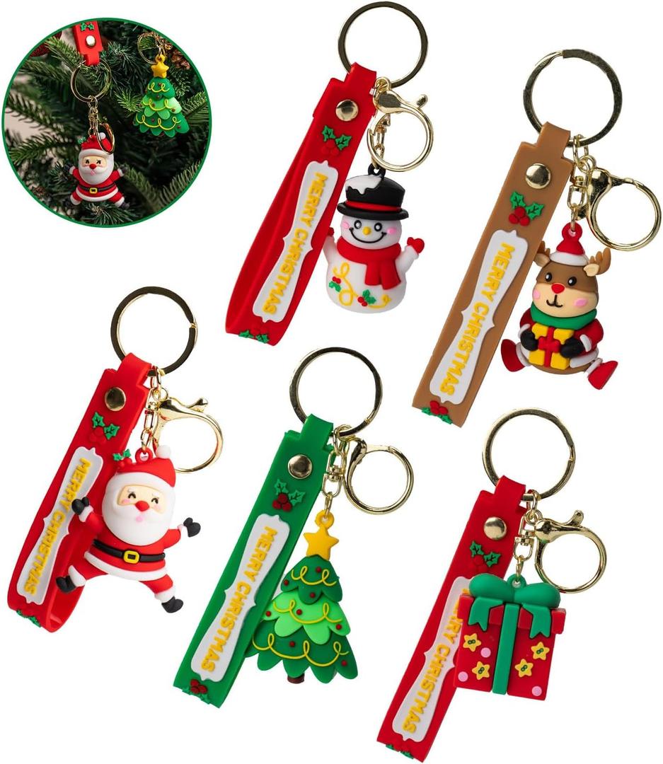 5Pcs 3D Santa Claus Keychain,Xmas Keyrings,Christmas Keychain Ornaments Santa Claus,A Must Have Fashionable Acc essory for This Christmas Season