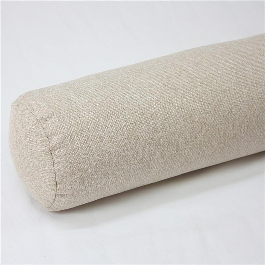 Linen Neck Roll Pillowcase Cylinder Bolster Pillowcase with Zipper, (Cover Only),Breathable Round Cervical Pillow Cover, Washable Cover for Cervical Roll Pillow(Beige,7x20inch)