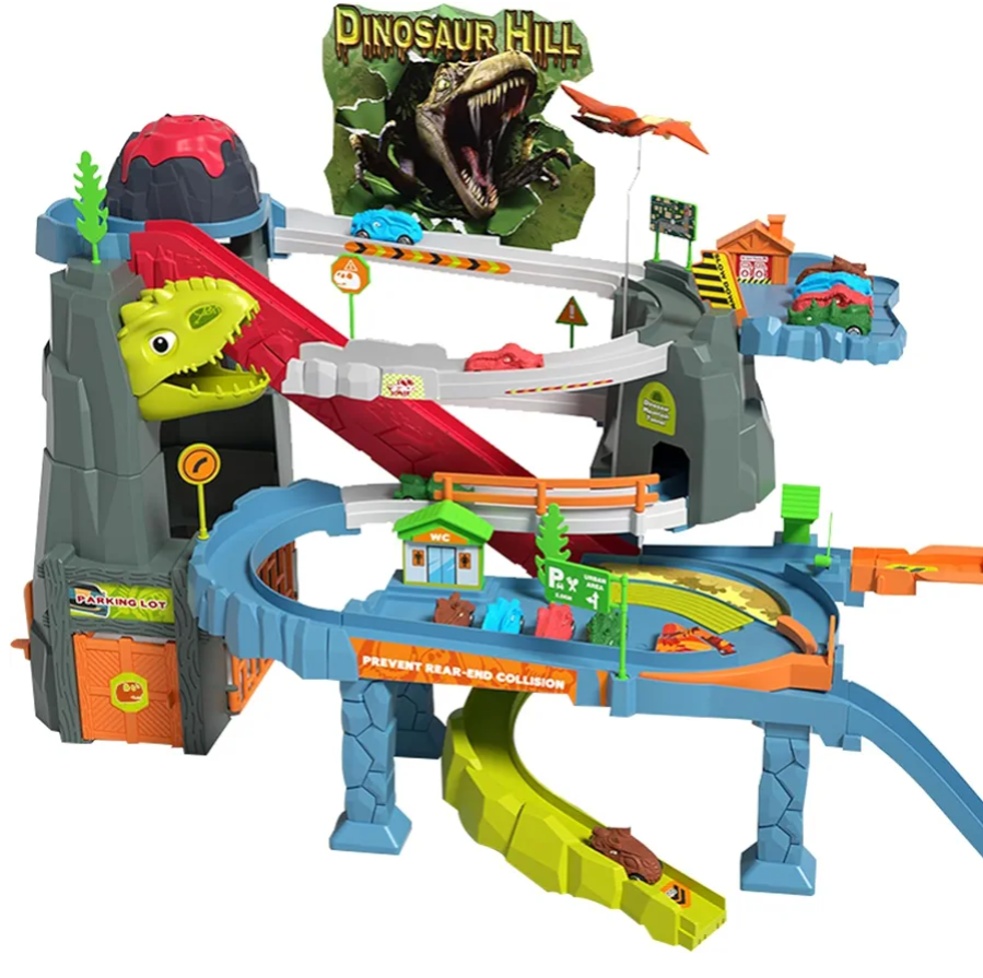 Dinosaur Track Toy, Electric Simulated Scenario Car Road, Children's Competition Race Track, Music Adventure Directing Traffic Car Ramp Toy, Christmas New Year Birthday Gift for Kids Toddlers 3-12