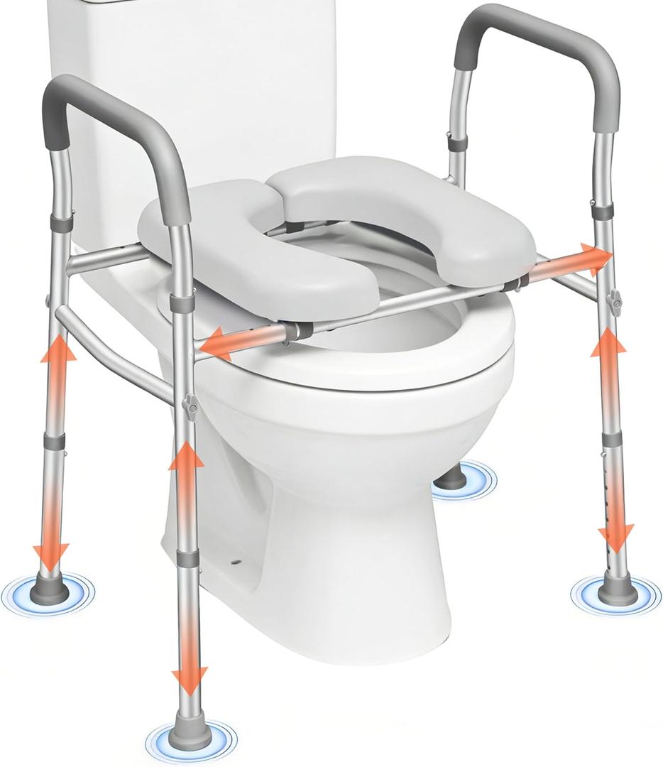 Toilet Seat Riser for Seniors,Toilet Seat with Handles, 8-Level Height & 3-Level Width Adjustment, Fits Most Body Sizes and Toilets, for Pregnant & Disabled