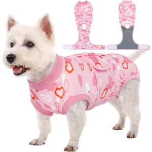 Kuoser Dog Surgery Recovery Suit, Valentine's Day Doggie Surgical Shirt for Female Male Dogs, Pet Onesies for Small, Medium Large Dogs (M (Back:13.4-16.1'', Weight:14-25 LB), Pink Heart)