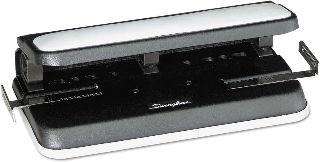 Swingline 2-7 Hole Punch, Adjustable, Heavy Duty Hole Puncher, Easy Touch, 32 Sheet Punch Capacity, Black/Gray (74300)