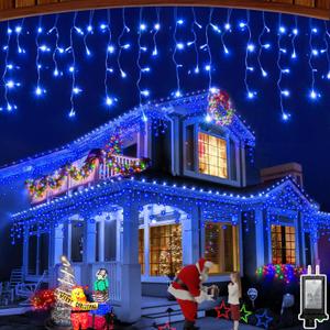 50FT 504 LED Outdoor Christmas Lights - 112 Ice Drops, 12 Pro Modes with Timer Memory & Brightness, Waterproof Hanging Ice String Light for Holiday Wedding Garden Fence House Decor (Blue)