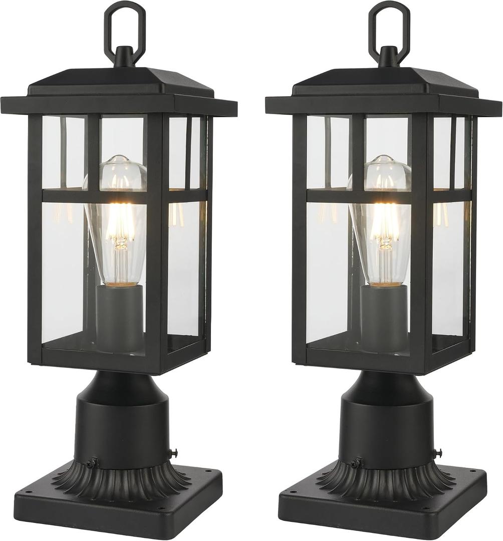 Beionxii Outdoor Post Lights, Lamp Post Light Fixture for Outside, Waterproof Aluminum Housing,Column Mount Light(Hardwired 120V),BXA525P-2PK/B, No Sensor