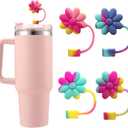 Flower Straw Covers Toppers Silicone Accessories for Stanley Cups 30&40 Oz Tumbler with Handle Reusable Colorful Straw Caps Tips for Stanley 0.4in Straws Dust-Proof Straw Lids(4 Pcs)