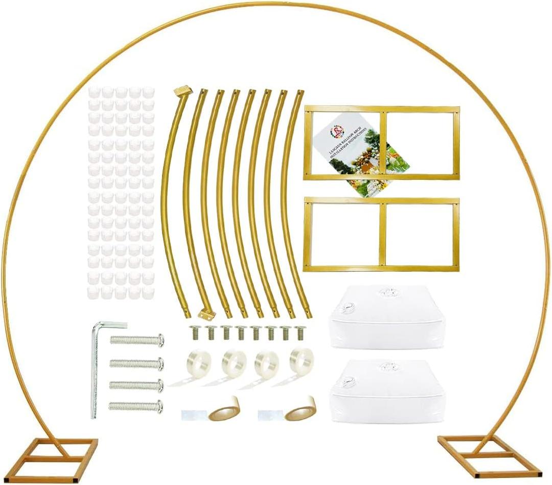 LANGXUN 9.5ft Large Size Metal Circle Balloon Arch Stand Decoration, Arch Frame for Birthday Wedding Graduation Decorations and Event Party Supplies, Baby Shower Photo Background (Gold)