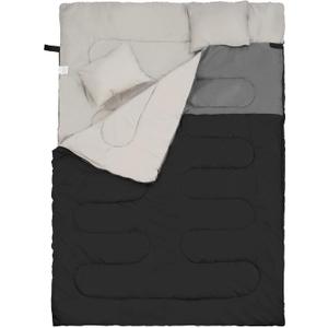 Elevon Double Sleeping Bag with 2 Pillows for Adults, Black