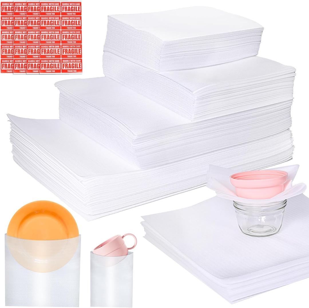 540Pcs Dish Packing Supplies for Moving, 270 Cushion Foam Wrap Pouches & Sheets 4 Sizes (16x12", 12x12", 12x7.8", 7.8x7.8") with 70 Fragile Stickers Plate Packing Sleeves for Fragile Shipping Storage