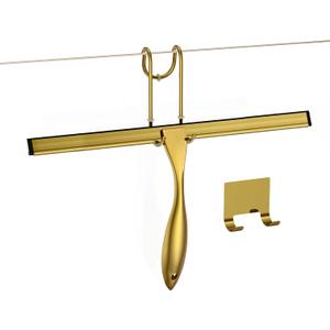 Shower Squeegee Set, 14-Inch Stainless Steel Squeegee, All-Purpose Squeegee for Bathroom, Shower Doors, Mirrors, Tiles, and Car Windows - 100% Streak Free, Includes Shower Door Hook and Adhesive Hook (Gold)