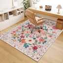 DUKINO 4x6 Feet Office Chair Mat, Lightweight Non Slip Washable Floral Area Rug, Indoor Low Pile & Non-Shedding Boho Design Rugs for Bedroom, Living Room, Dining Room, Beige