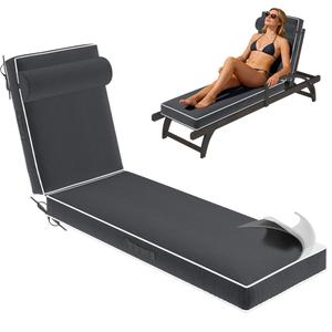 Chaise Lounge Cushions Outdoor 72x21x4 Inch, Patio Lounge Chair Cushions w/High Density Foam, 4 Inch Pool Lounger Cushion w/Removable Cover Handles, Fits Poolside Patio Outdoor Furniture, Grey