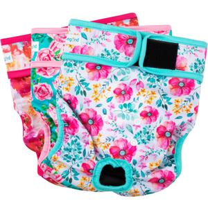 Paw Legend Washable Reusable Female Dog Period Diapers for Heat Doggie Puppy Diapers for Female Dogs (3 Pack, X-Small) (X-Small (8"-11.5" Waist), Flower)