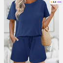 Womens Pajamas 2 Piece Sets Cozy Pajamas, Navy Blue, Large Size