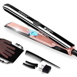 DORISILK 500 Degree High Temp Professional Hair Straightener30s Fast Heating Ceramic Flat Iron 2 in 1 Hair Straightener and Curler Plasma Flat Iron Get Frizz-Free Dual Voltage for Travel Using
