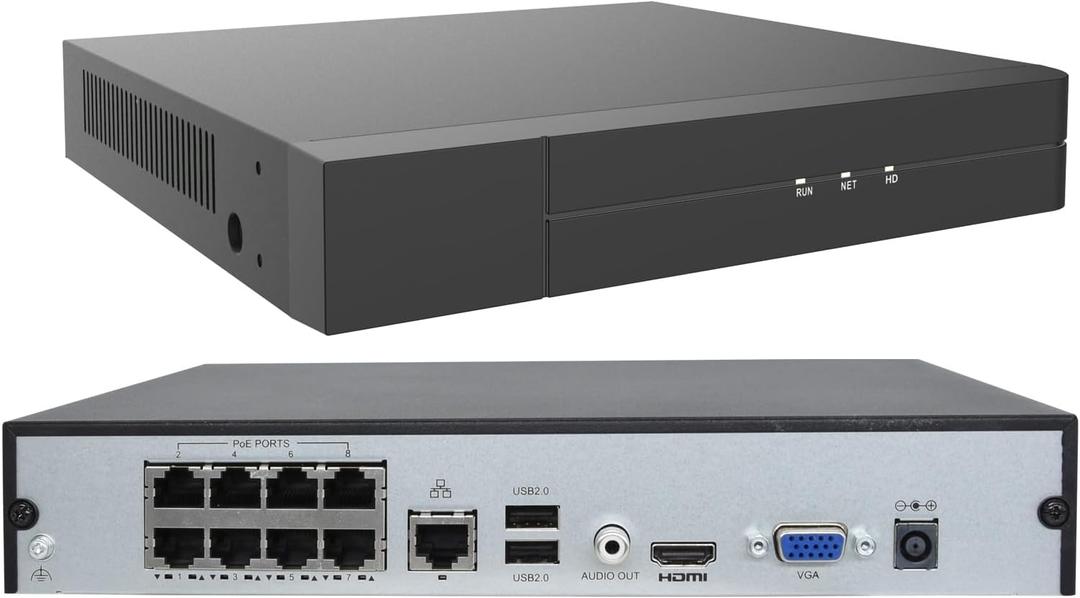 16CH Expandable 4K PoE Network Video Recorder NVR, 8 Ports H.265 NVR, Support 4K/2K/5MP/3MP/1080P PoE Camera, Remote Access, Motion Alarm, 24/7 Recording, Smart Playback, No Hard Disk Drive