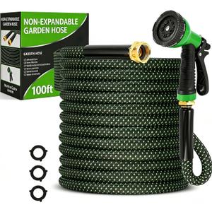Garden Hose 100ft, Non-Expanding Flexible Hose, Lightweight, Kink Free, Sturdy, Leak-Proof, Portable, Water Hose with 10 Function Nozzle for Outdoor, Yard, Lawn, Car Wash and Camper Use