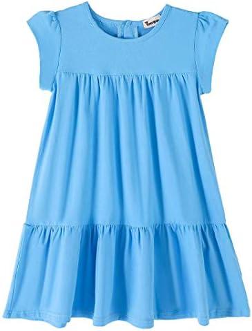 Youwon Girls Dress Short Sleeve Solid Color Tunic A-Line Tiered Swing Dress 130