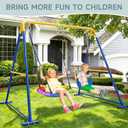 2-in-1 Swing Set for Backyard for Kids, with 1 Saucer Swing, 1 Belt Swing, 440lbs Metal Swing Set for Toddler, Heavy-Duty Swing Stand w/8 Ground Stakes, Outdoor Swingset for Kids Adults (Blue)