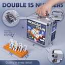 Queensell Mexican Train Dominoes Set Double 15 with Numbers - Dominoes Set for Adults and Family 136 Tiles, 9 Trains, Wooden Hub, 8 Tile Holders, Aluminum Case (D15 Numbers + 8 Holders)