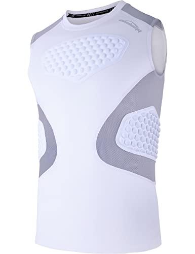 COOLOMG Youth Baseball Padded Shirt Kids Chest Protector Rib Heart Guard Sternum Protection for Football Softball Lacrosse Rugby White M