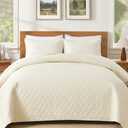 Dinjoy King Size Quilt Set Ivory,3 Pieces Green & Yellow Quilts Coverlet Set Boho Cute Bedspreads Bed Cover Lightweight White Bedding Sets for Spring Bed (90"x110")