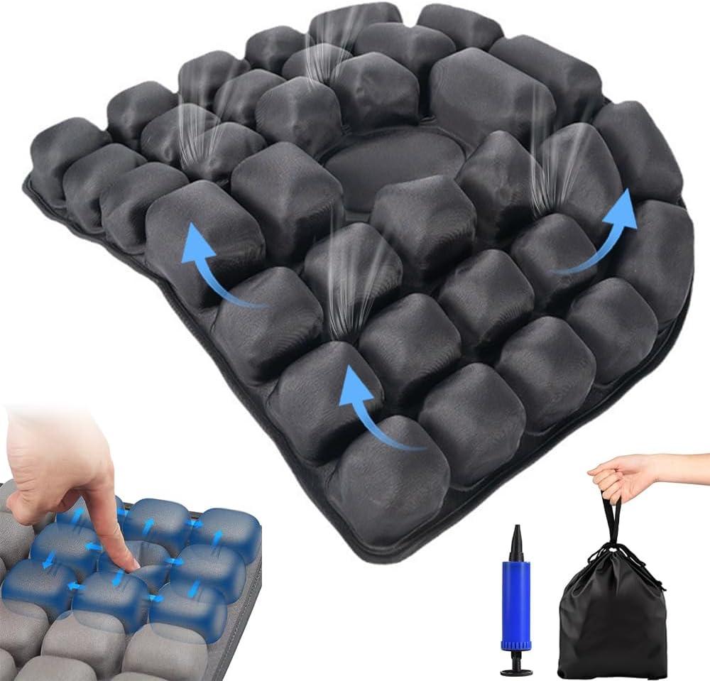 Sondor Travel Cushion - Inflatable Travel Seat Cushion for Airplane,3D Inflatable Air Cells Provide Body Support,for Wheelchairs,Driving,Office (Black-32)