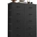 Sweetcrispy 10 Drawer Fabric Dresser Storage Tower with Bins, Tall Chest Organizer for Bedroom Closet Hallway, Steel Frame Wood Top Easy Pull Handles, Black