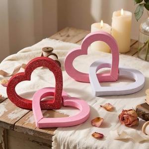 Cinnvoice 2 Pcs Valentines Day Wooden Heart Decor 5.9 Inch Large Tiered Tray Decor Glitter Connected Heart Linked Table Sign Interlocking Romantic Gifts for Her Him Couple Valentine Wedding Gift