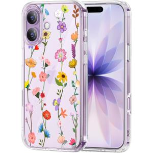 Unov Case for iPhone 17 Case Clear with Design Embossed Floral Pattern Soft TPU Bumper Slim Protective 6.3 Inch (Aesthetic Flower)