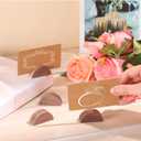 Colingmill 24 Pcs Wooden Table Number Stands Wedding Table Name Holder Semicircular Design Place Card Holders with 24 Pcs Tented Cards for Retail Shop Wedding Party Events Decoration(Brown)