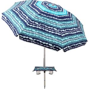 7ft Beach Umbrella with Built-in Table TrayUPF 50+ beach umbrellas for sand heavy duty wind portable, Windproof Outdoor Shade Umbrella for Patio Garden (Green Stripes)