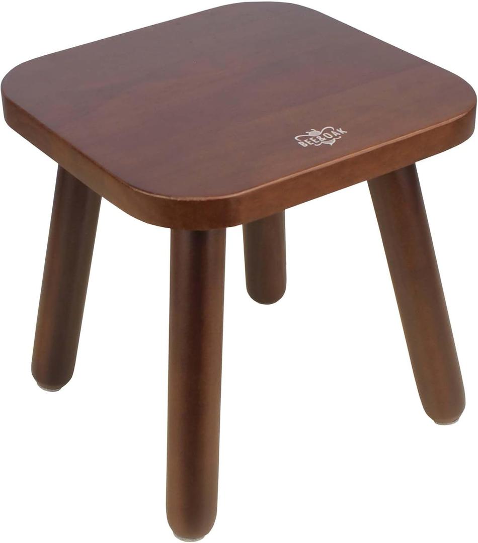 BEE&OAK Wooden Step Stools for Adults, Solid Rubber Wood Non-Slip Step Foot Stool, Heavy Duty 300 lbs One Step Stool for Bedroom, Bathroom, Kitchen (Dark-Walnut, 9.25" (D) x 9.25"(W) x 8.86"(H))